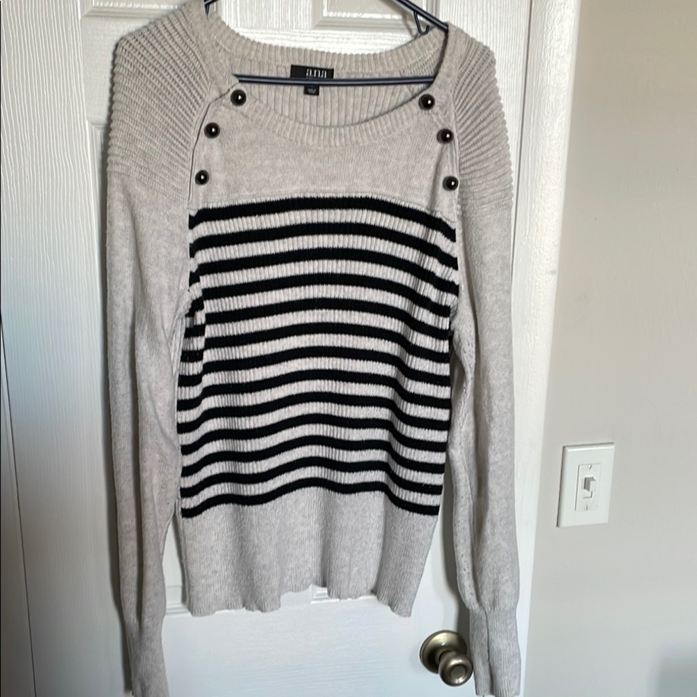 Alia Black and Gray Crew Neck Sweater with Classic Stripes